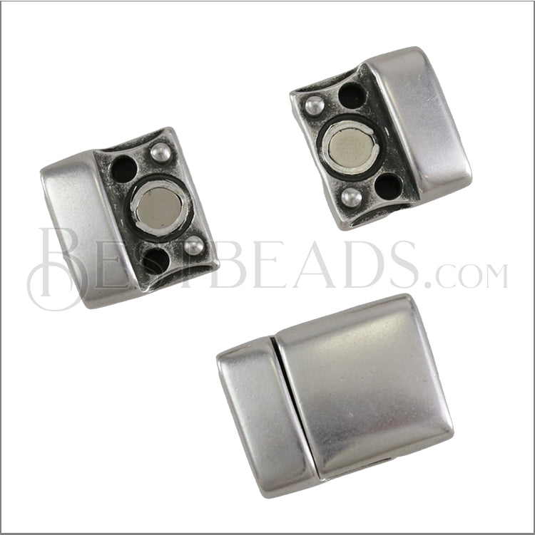 13mm flat ROUNDED magnetic clasp ANT SILVER - 10 clasps