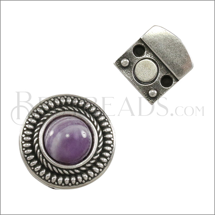 10mm flat ROUND DOTTED CHAIN AMETHYST magnetic clasp ANT SILVER - 5 clasps