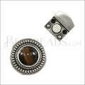 10mm flat ROUND DOTTED CHAIN TIGERS EYE magnetic clasp ANT SILVER - 5 clasps