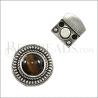 10mm flat ROUND DOTTED CHAIN TIGERS EYE magnetic clasp ANT SILVER - 5 clasps