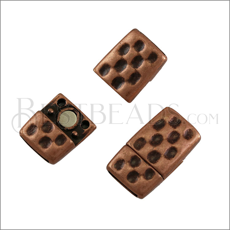 10mm flat HAMMERED magnetic clasp ANT COPPER - 5 clasps