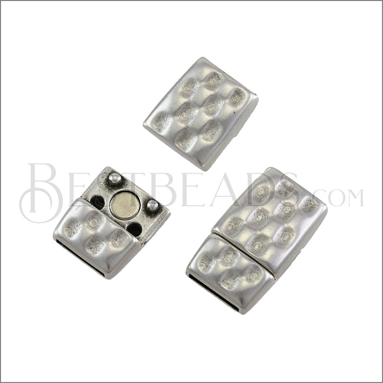 10mm flat HAMMERED magnetic clasp ANT SILVER - 5 clasps per bag