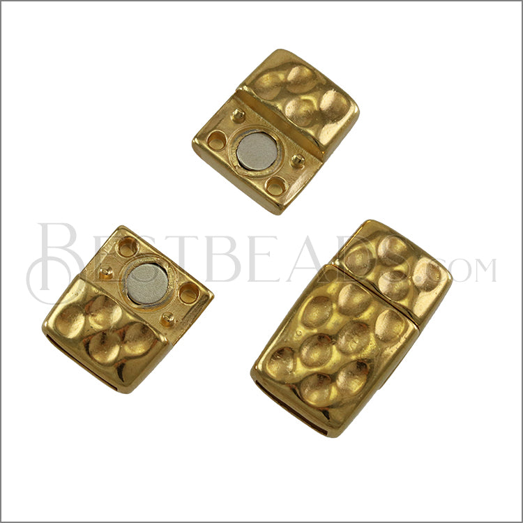 10mm flat HAMMERED magnetic clasp GOLD - 5 clasps