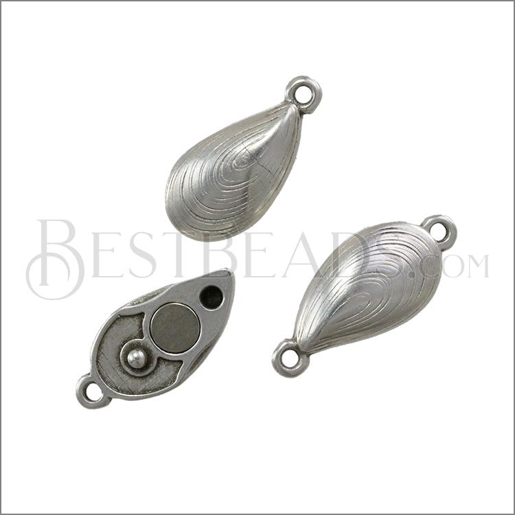Small LOOP MUSSEL SHELL magnetic clasp ANT SILVER - 10 clasps
