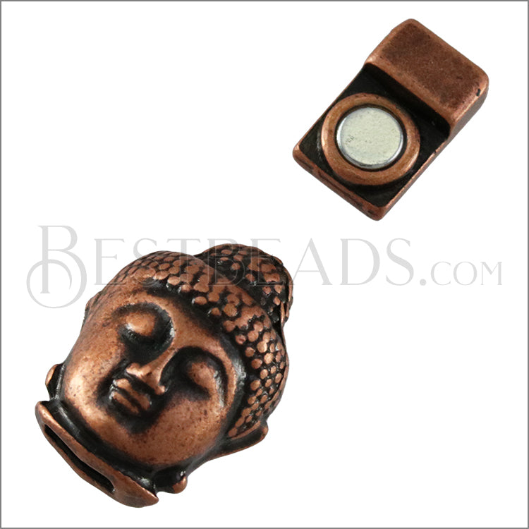6mm flat BUDDHA magnetic clasp ANT COPPER - 10 clasps