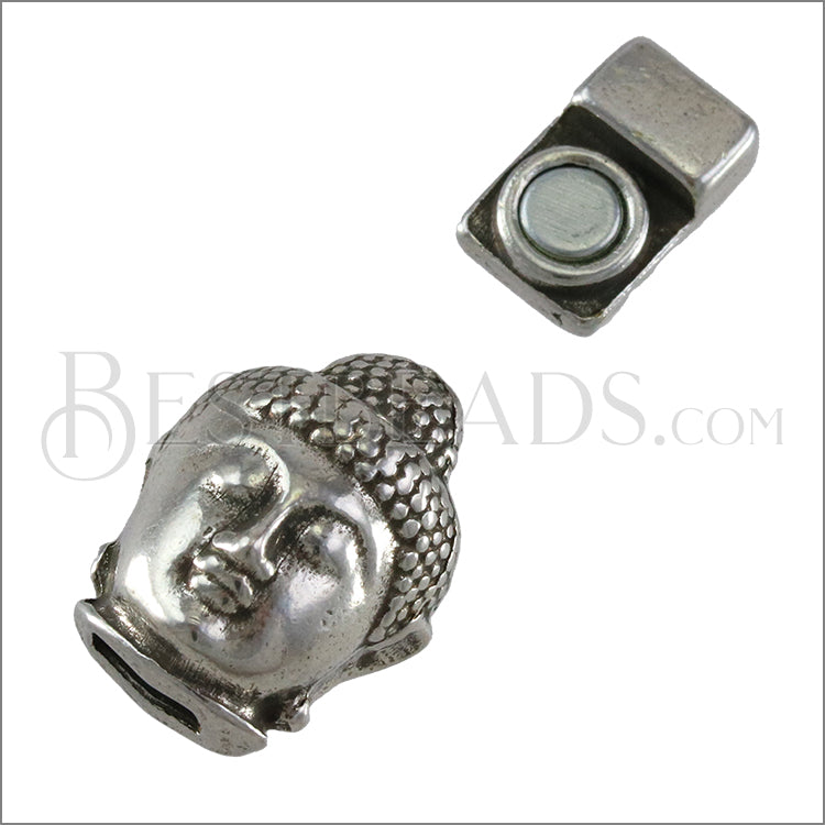 6mm flat BUDDHA magnetic clasp ANT SILVER - 10 clasps