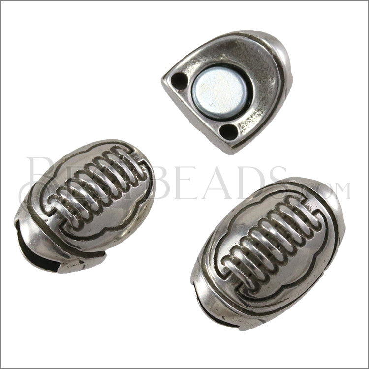 5mm flat FOOTBALL magnetic clasp ANT SILVER - 10 clasps