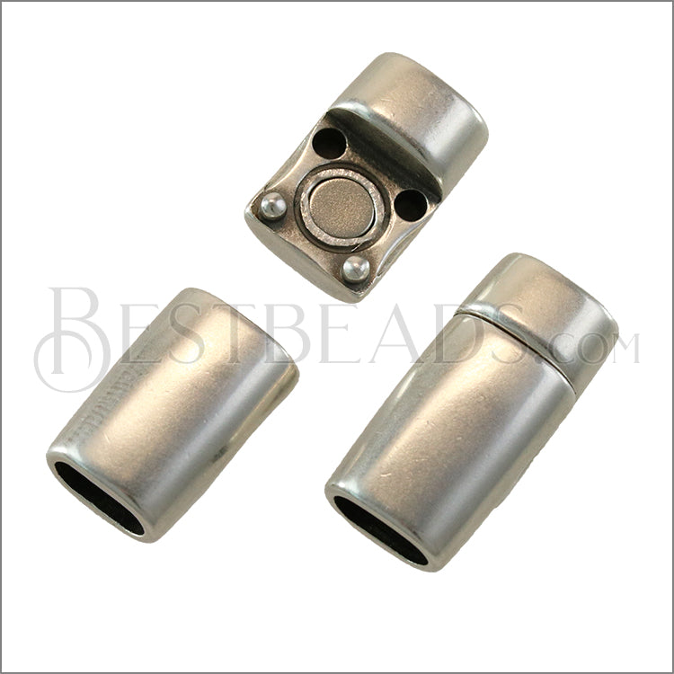 8x4mm flat ROUNDED magnetic clasp ANT SILVER - 5 clasps