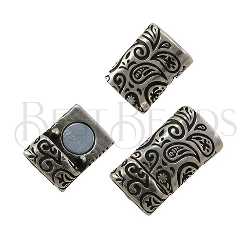 6mm flat PAISLEY magnetic clasp ANT SILVER - 5 clasps