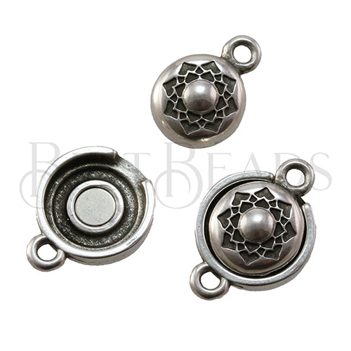 2mm LOTUS FLOWER BEADING magnetic clasp ANT SILVER - 2 clasps