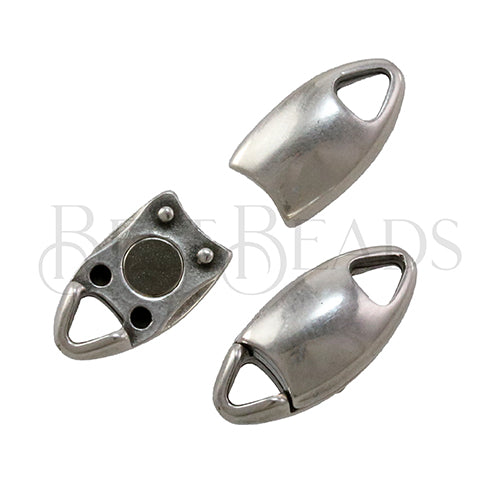 2mm BASIC OVAL BEADING magnetic clasp ANT SILVER - 10 clasps
