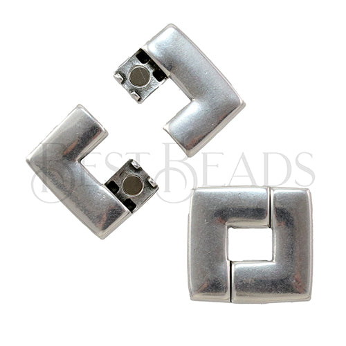 20mm flat SQUARE FRAME magnetic clasp ANT SILVER - 2 clasps