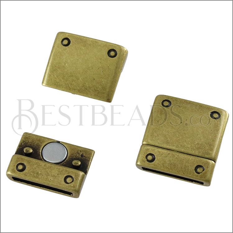 15mm flat RIVET magnetic clasp ANT BRASS - 5 clasps