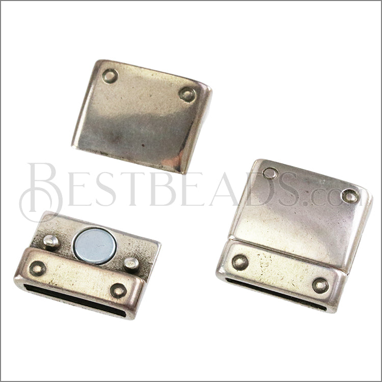 15mm flat RIVET magnetic clasp ANT SILVER - 5 clasps