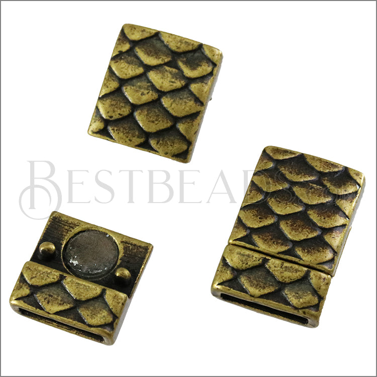 10mm flat SCALES magnetic clasp ANT BRASS - 10 clasps