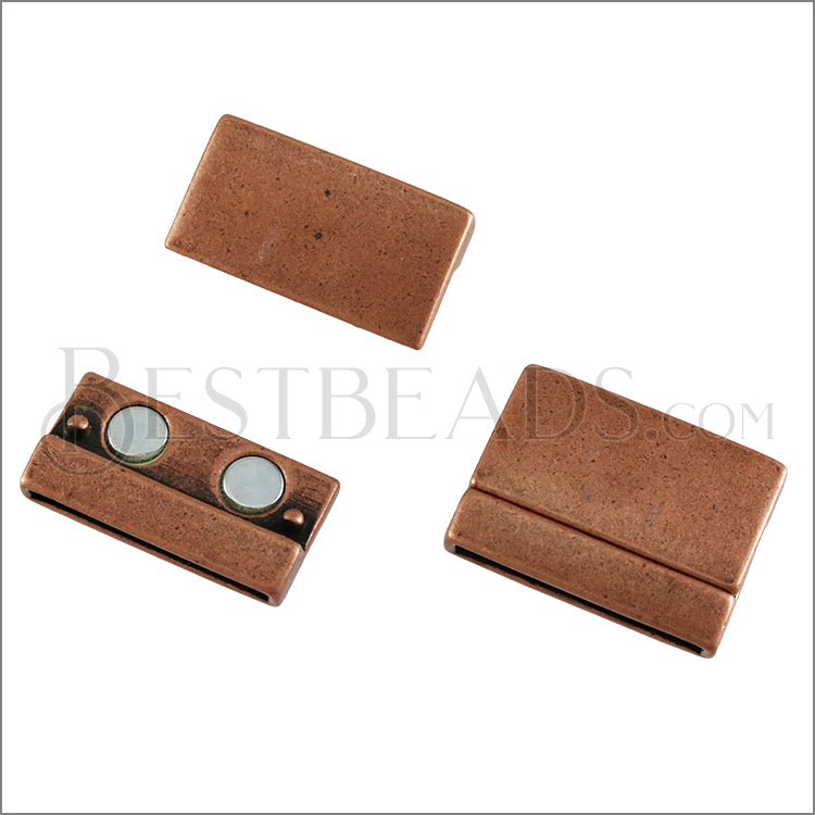 25mm flat RECTANGLE magnetic clasp ANT COPPER - 5 clasps