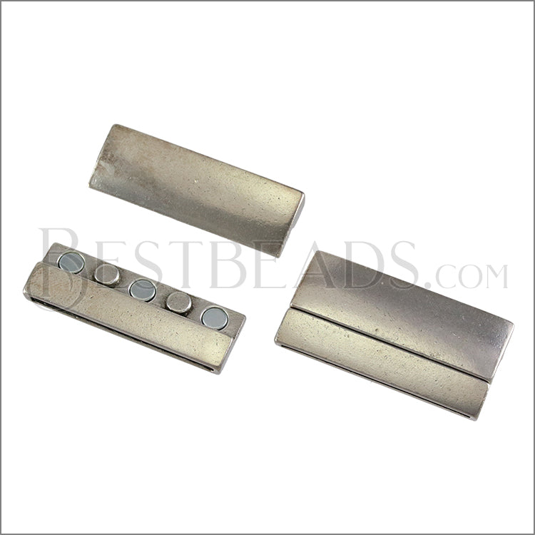 40mm flat RECTANGLE magnetic clasp ANT SILVER - 5 clasps