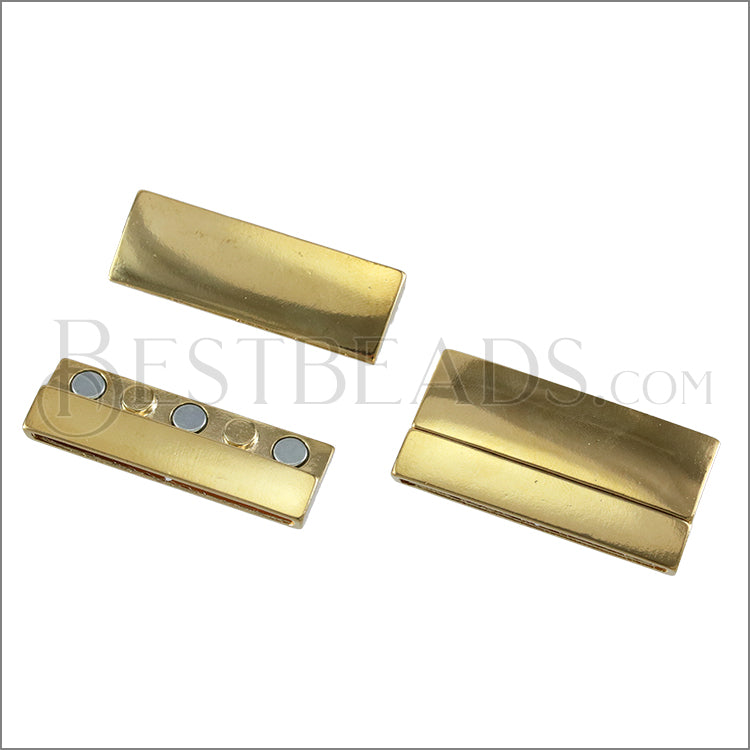 40mm flat RECTANGLE magnetic clasp SHINY GOLD - 5 clasps