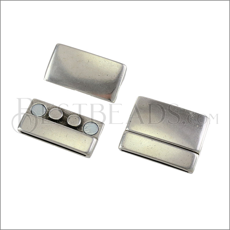 30mm flat RECTANGLE magnetic clasp ANT SILVER - 5 clasps