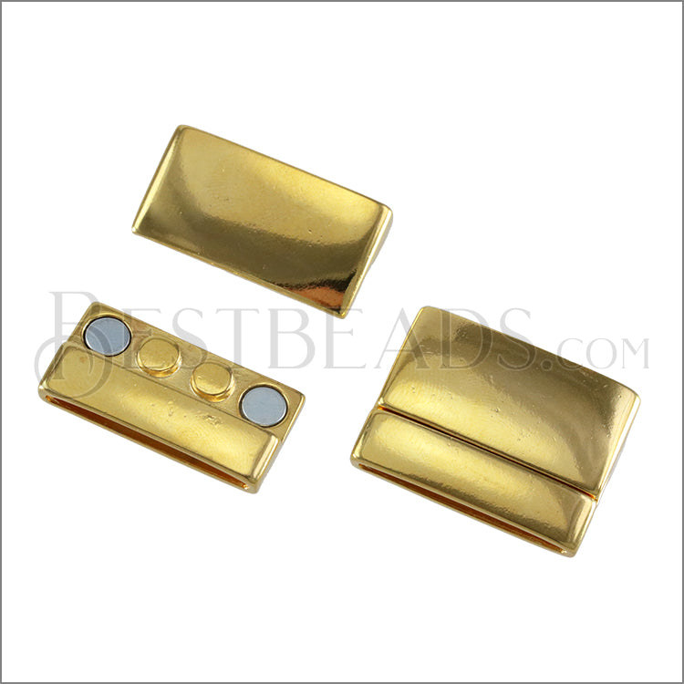 30mm flat RECTANGLE magnetic clasp SHINY GOLD - 5 clasps