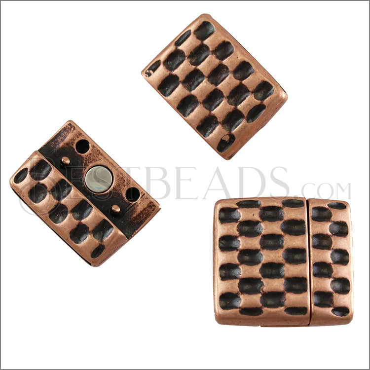 20mm flat HAMMERED magnetic clasp ANT COPPER - 5 clasps