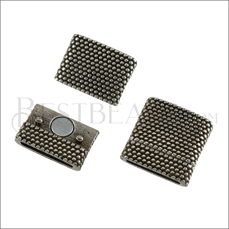 15mm flat DOT magnetic clasp ANT SILVER - 5 clasps
