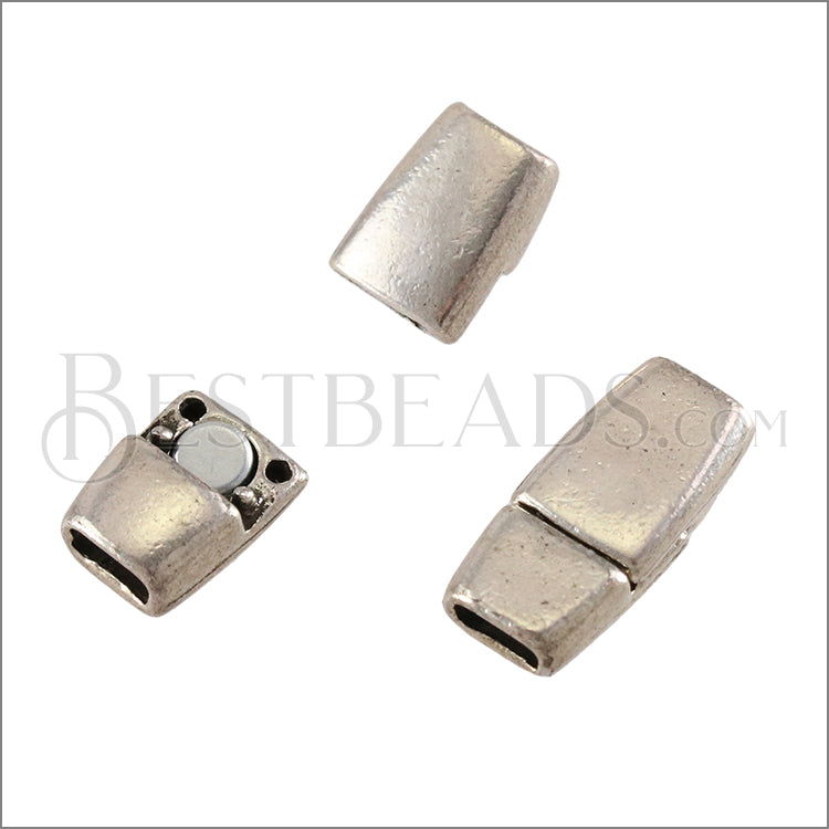 5mm flat TAPERED magnetic clasp ANT SILVER - 10 clasps