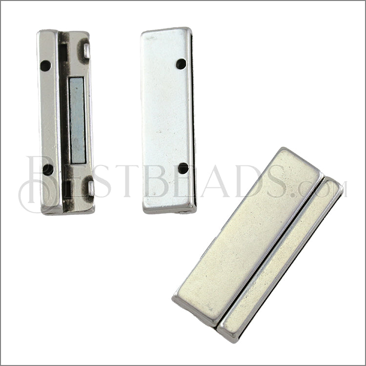 40mm flat PLAIN magnetic clasp ANT SILVER - 5 clasps