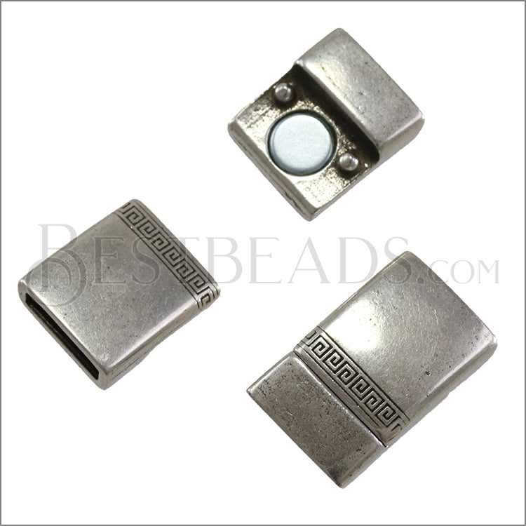 10mm flat MEANDER magnetic clasp ANT SILVER - 10 clasps
