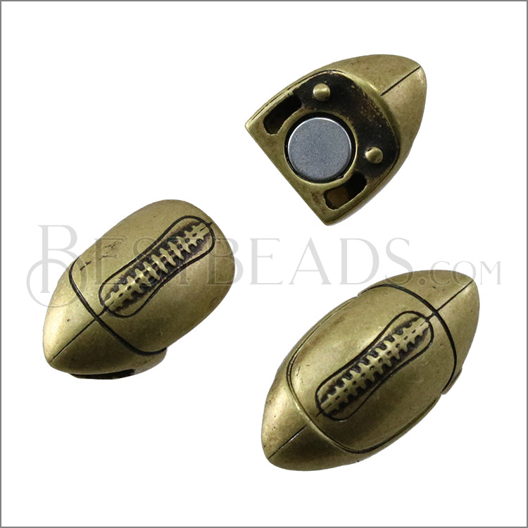 10mm flat FOOTBALL magnetic clasp ANT BRASS - 10 clasps
