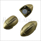 10mm flat FOOTBALL magnetic clasp ANT BRASS - 10 clasps