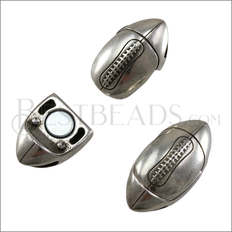 10mm flat FOOTBALL magnetic clasp ANT SILVER - 10 clasps