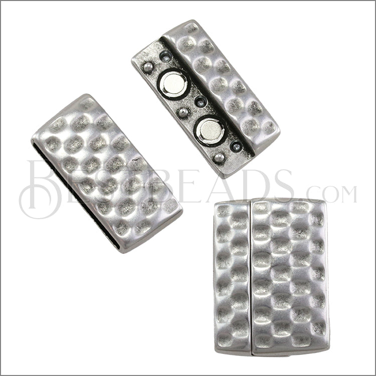 30mm flat HAMMERED magnetic clasp ANT SILVER - 5 clasps