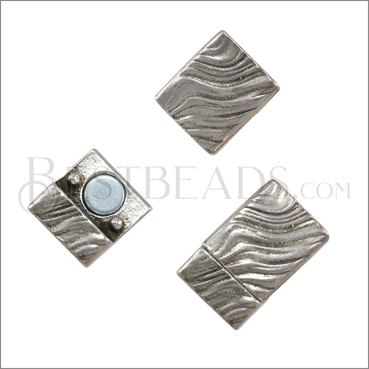 10mm flat WAVY magnetic clasp ANT SILVER - 10 clasps
