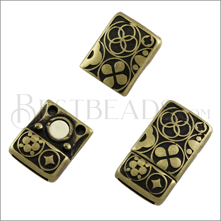 10mm flat CIRCLES magnetic clasp ANT BRASS - 10 clasps