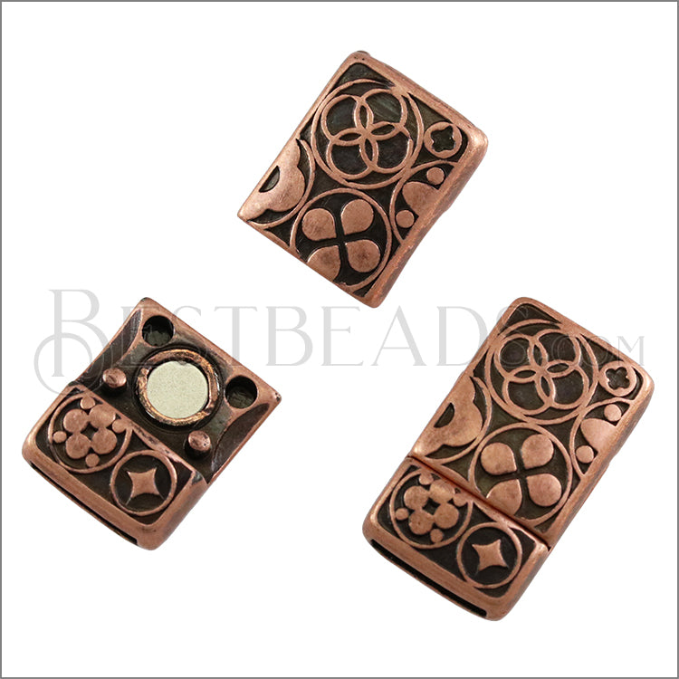 10mm flat CIRCLES magnetic clasp ANT COPPER - 10 clasps