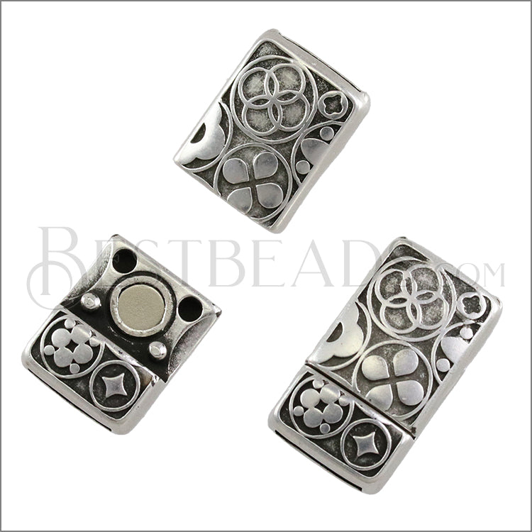 10mm flat CIRCLES magnetic clasp ANT SILVER - 10 clasps