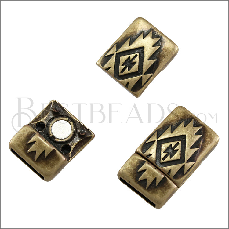 10mm flat SOUTHWESTERN magnetic clasp ANT BRASS - 10 clasps