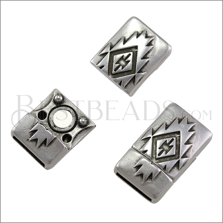 10mm flat SOUTHWESTERN magnetic clasp ANT SILVER - 10 clasps