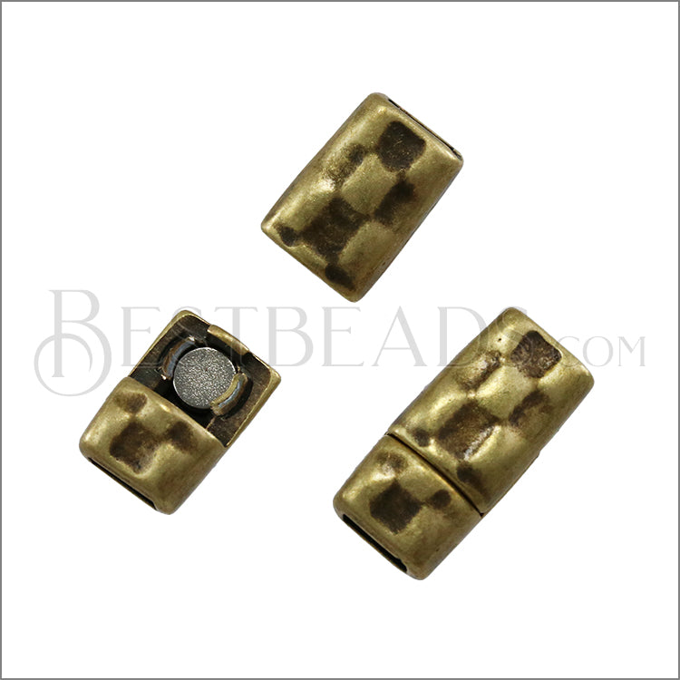 5mm flat HAMMERED magnetic clasp ANT BRASS - 10 clasps