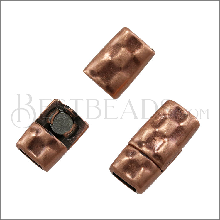 5mm flat HAMMERED magnetic clasp ANT COPPER - 10 clasps