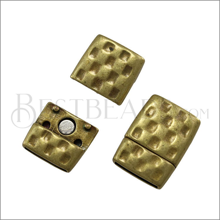 15mm flat HAMMERED magnetic clasp ANT BRASS - 5 clasps