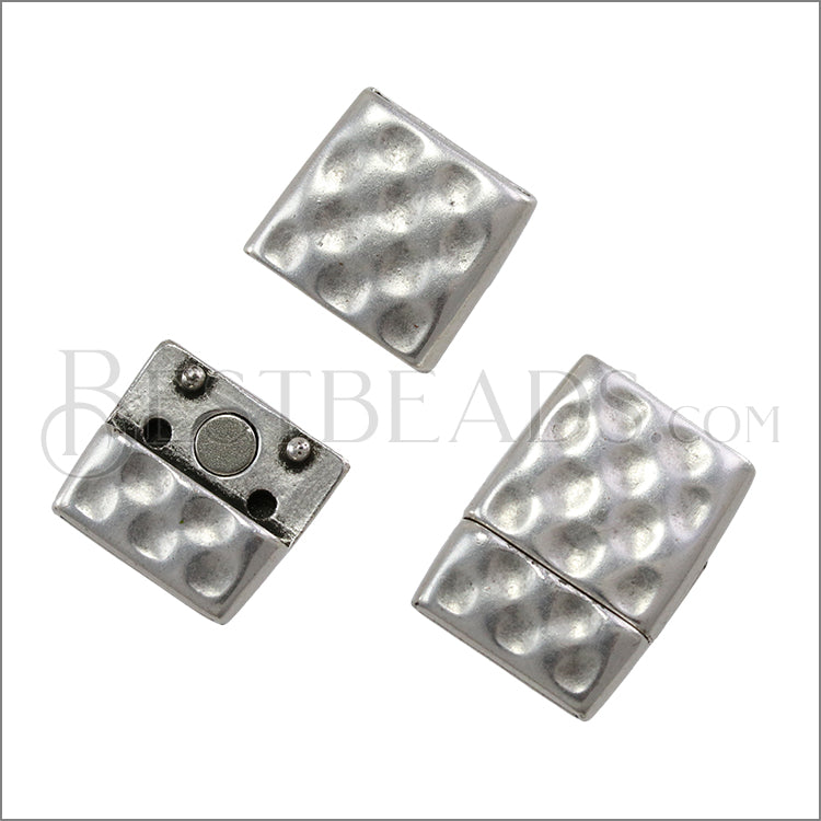 15mm flat HAMMERED magnetic clasp ANT SILVER - 5 clasps