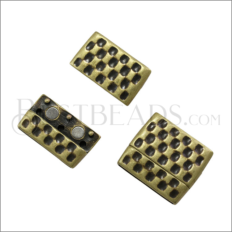 25mm flat HAMMERED magnetic clasp ANT BRASS - 5 clasps