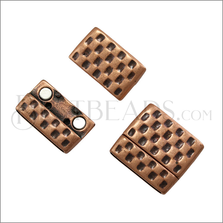 25mm flat HAMMERED magnetic clasp ANT COPPER - 5 clasps