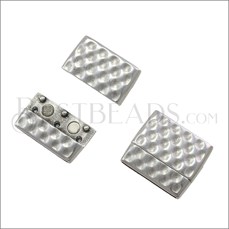 25mm flat HAMMERED magnetic clasp ANT SILVER - 5 clasps