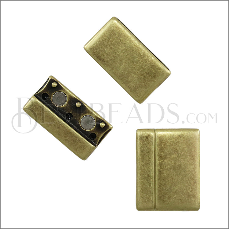 25mm flat ROUNDED magnetic clasp ANT BRASS - 5 clasps