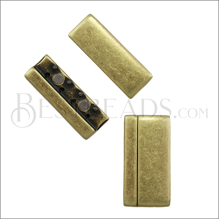 40mm flat ROUNDED magnetic clasp ANT BRASS - 5 clasps