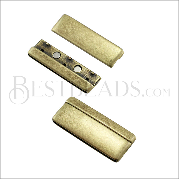 50mm flat ROUNDED magnetic clasp ANT BRASS - 5 clasps