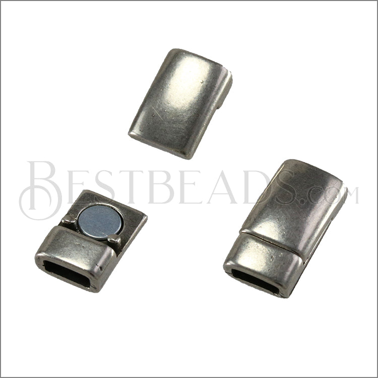 6mm flat RECTANGLE magnetic clasp ANT SILVER - 10 clasps